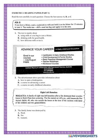 Exam PT3 practice Paper 1 Part 1
