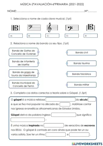 EXAME MÚSICA 6ºEP 2ªAVALIACIÓN
