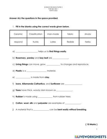 Science Revision Paper 2