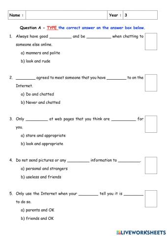 Revision - year 3 internet