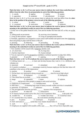 Sample test for 2ND term EXAM – grade 11 (NO2)