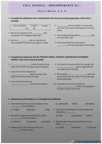 Test units 1 and 2 - INTERMEDIATE B1+