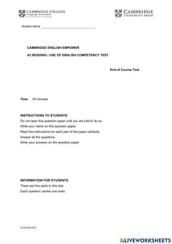 Empower a2 reading test