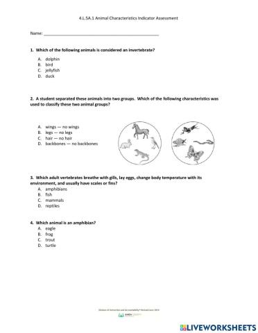 Animal Characteristics Indicator Assessment