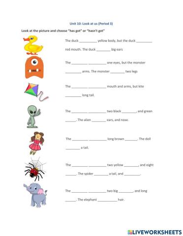 Has got or hasn't got (Body part)