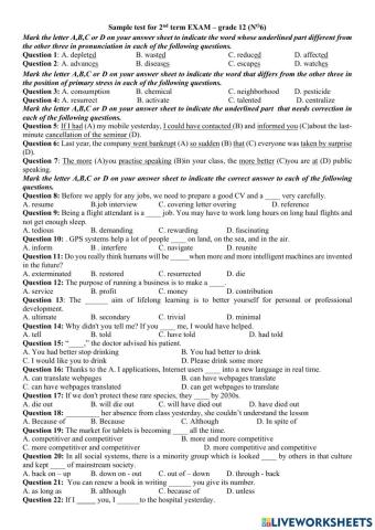 Sample test for 2nd term EXAM – grade 12 (NO6)