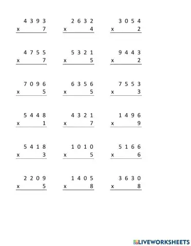 Multiply 4 Digits By 1 Digit