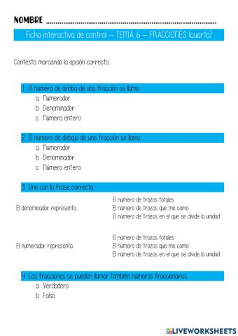 Contenidos básicos fracciones cuarto