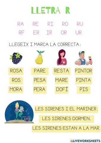 Lectura lletra R (so fluix-mut)