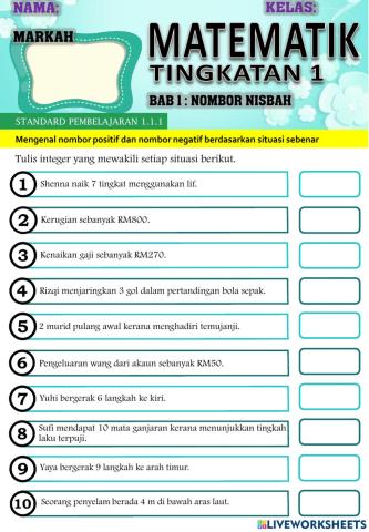 Matematik tingkatan 1: Kenal nombor positif