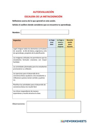 Autoevaluación léxica