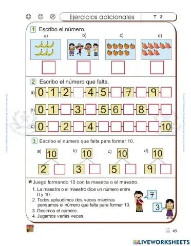 Matemáticas Primero Primaria Mineduc 2022 pág. 49 - Ejercicios Adicionales Evaluación