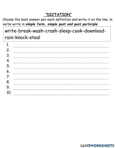 DICTATION MARCH 23rd VERBS
