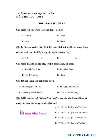 BT tin học lớp 5 - tuần 27