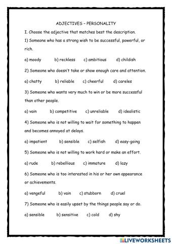 Vocabulary - adjectives