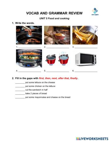 VOCAB AND GRAMMAR REVIEW UNIT 5 Food and cooking