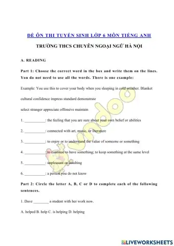 Đề Anh ôn vào 6 CNN