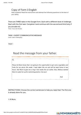 Short Communicative Message