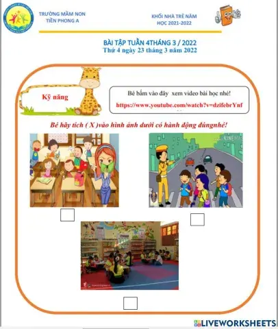 Bé hãy tích vào tất cả các hành động đúng nhé!