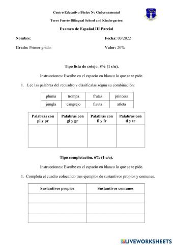 Examen de Español 1°