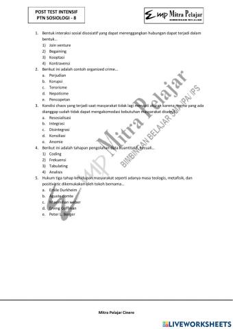 Post test sosiologi 8