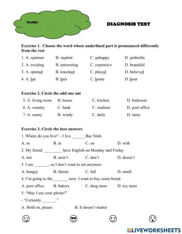 Diagnosis test english 6