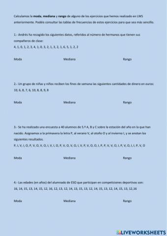 Moda, mediana y rango