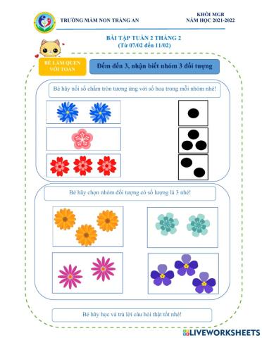 Đếm đến 3, nhận biết nhóm 3 đối tượng