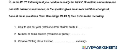 IELTS Listening Practice Exercise 9