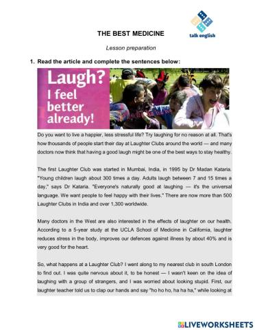 THE BEST MEDICINE Lesson preparation