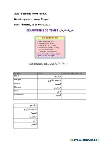 Els adverbis ظروف الزمان