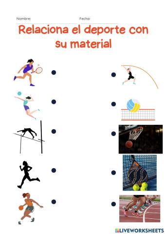 Relaciona el deporte con su material