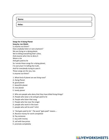 Song worksheets