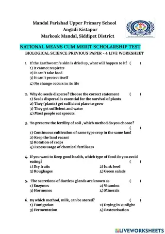 Biology NMMS Previous Paper 4