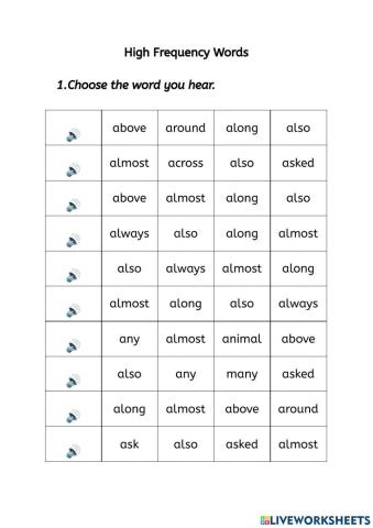 High Frequency Words