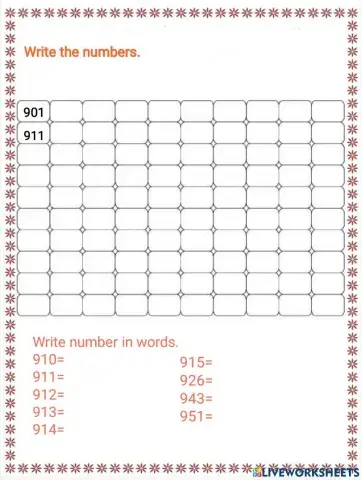 Number sense(hundred chart and number in words)