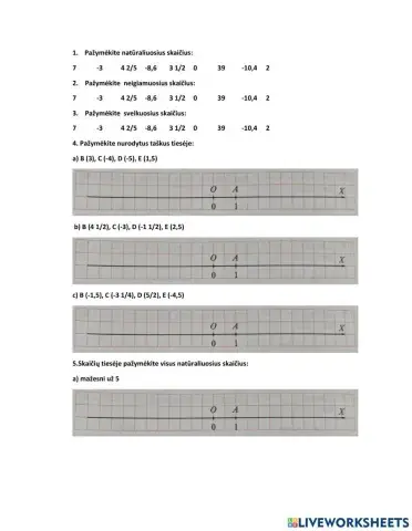 Teigiamieji ir neigiamieji skaičiai. Skaičių tiesė
