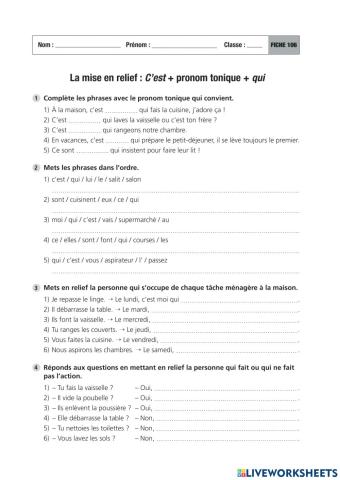 La mise en relief (qui)