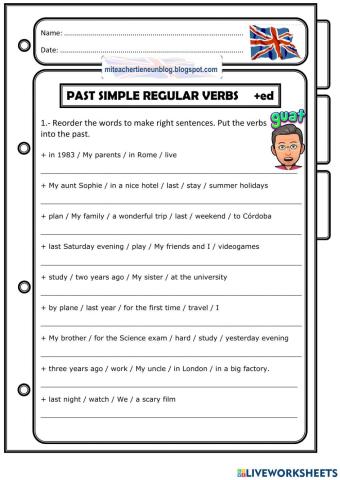 Regular Verbs in the Past 1: -reorder the words-