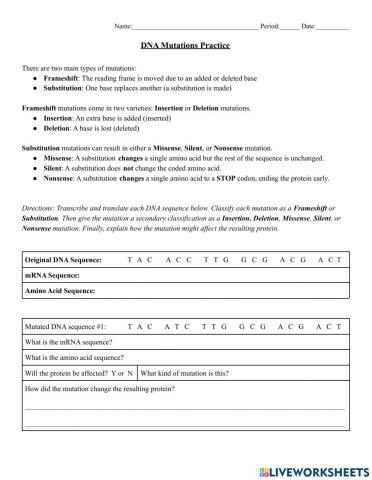 DNA Mutation Practice