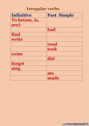 Irregular verbs