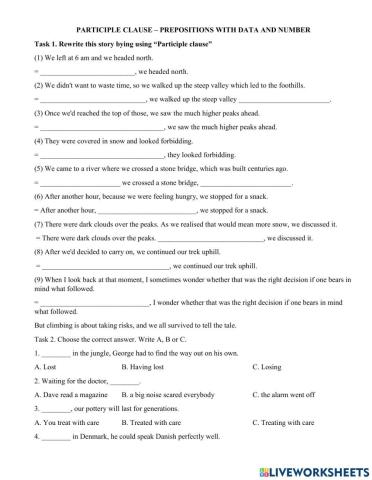 Participle clause - Prepositions with data