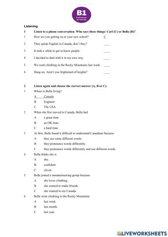 GE B1 End of Term March 22 Listening