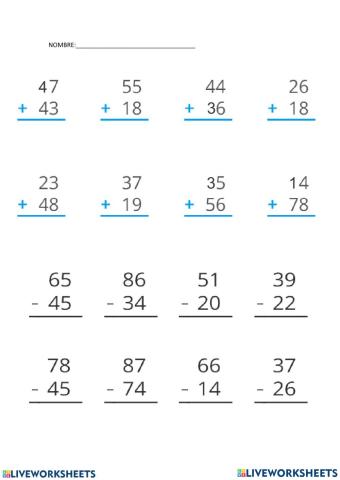Sumas y restas primero de primaria