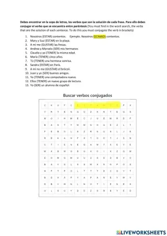 Sopa de letras de verbos