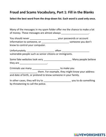 Fraud and Scams Vocabulary: Part 1