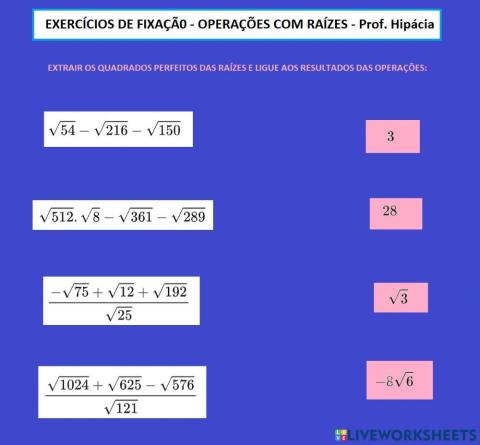 Operações com raízes quadradas extraindo com extração dos quadrados perfeitos