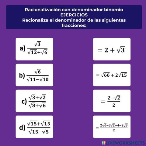 Racionalización con denominador binomio