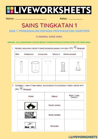 Sains Tingkatan 1 Bab 1.2 Makmal Sains Anda