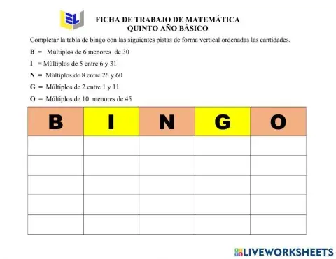 Múltiplos tabla de bingo